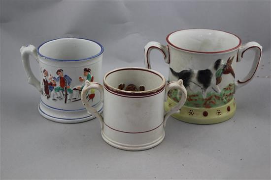 Three Staffordshire pottery frog mugs, late 19th century, 12cm